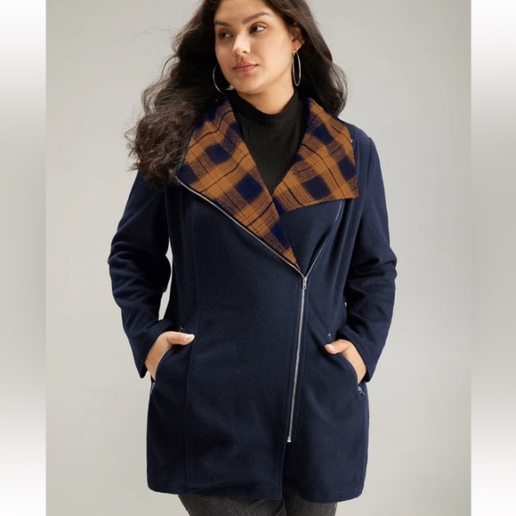 BloomChic Jackets & Blazers - BloomChic Plaid Patchwork Lapel Collar Zipper Coat
